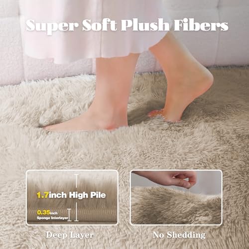 8x10 Area Rugs for Living Room: Fluffy Shag Soft Washable Rug Large Fuzzy Plush Indoor Carpet for Bedroom Nursery Playroom Kids Girls Boys Room (Camel, 8'x10') - Image 2