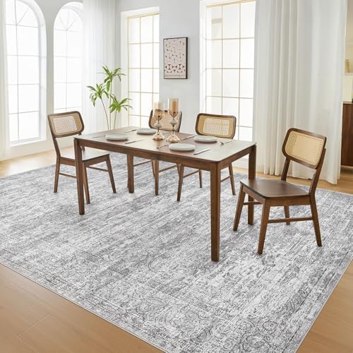 DMOYEST Area Rug Living Room Rugs - 9x12 Abstract Large Soft Indoor Washable Rug Neutral Modern Low Pile Carpet for Bedroom Dining Room Farmhouse Home Office - Vintage Grey - Image 3