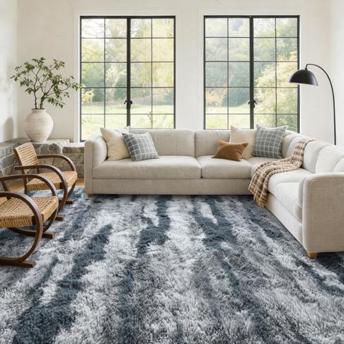 6x9 Large Fluffy Shaggy Area Rugs Non-Slip for Living Room Tie-Dyed Blue - Image 4
