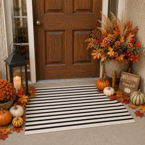 KIMODE Front Door Mat Outdoor Black White Fall Porch Rug Doormats - Image 6