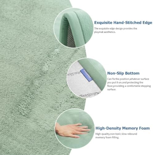Huloo Sleep Baby Play Mat for Floor,1.3" Thick Memory Foam Tummy Time Mat,Soft Coral Velvet Nursery Rug,Extra Large Non Slip Crawling Mats for Living Room(Sage Green) - Image 4