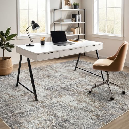 DMOYEST Area Rug Living Room Rugs - 7x9 Abstract Large Soft Indoor Washable Rug Neutral Modern Low Pile Carpet for Bedroom Dining Room Farmhouse Home Office - Brown/Grey/Black - Image 5