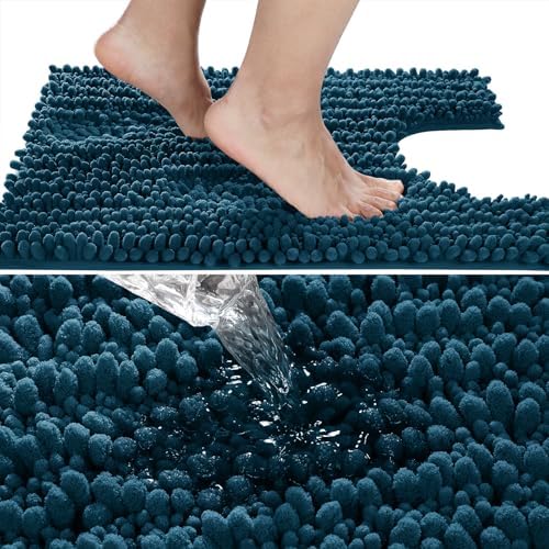 Yimobra Toilet Rug U Shaped Washable 24x20 Inch - Ultra Soft Absorbent Chenille Bath Rugs for Toilet, Quick Dry & Machine Washable, Non Slip Contour Bathroom Mat, Peacock Blue - Image 3
