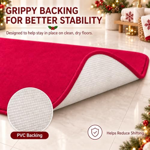 RUN HELIX Bathroom Rugs Sets 3 Piece, Soft Absorbent Memory Foam Bath Mats Set, Dry Fast Bath Mat, Machine Washable Bath Rug Set for Bathroom （Christmas Red） Bathrom Decoration - Image 5