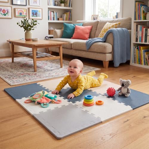 MioTetto Baby Play Mat, Comfortable Playtime Mat – Portable Foam Floor Tiles, Safe Baby mat for Floor for Crawling & Development, Soft Play mat for Babies, Stylish Interlocking Foam Tiles by MioTetto