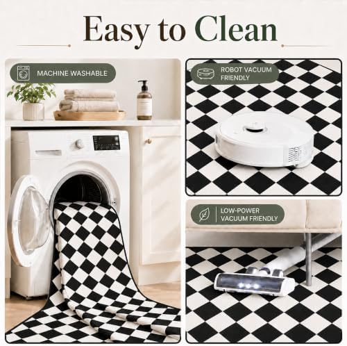5x7 Checkered Rug for Living Room, soft Low Pile black and white Area Rugs - Image 5