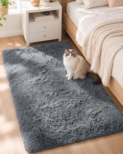 OLANLY 2x5 Machine Washable Runner Rugs for Hallway, Soft Fluffy Shaggy Bedside Rugs for Bedroom, Living Room, Indoor Floor Carpet for Kids Girls and Boys, Nursery Rooms, Home Decor Aesthetic, Grey - Image 3