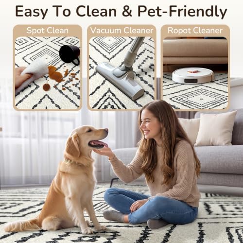 BESTSWEETIE 9'x12' Washable Area Rug for Living Room Bedroom White Black - Image 3