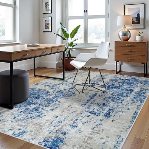 5x8 Area Rugs for Living Room Washable Bedroom Dining Room Blue Grey White - Image 3