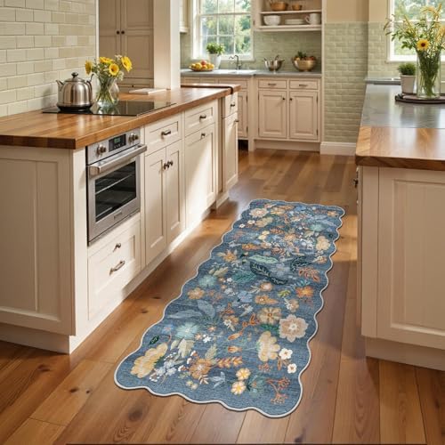 3x6 Runner Rug for Hallway: Washable Non Slip Kitchen Rugs Blue - Image 7