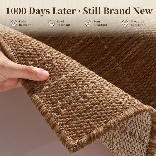 PADOOR-Outdoor Rug-Patio Rug 4x6 ft Polypropylene Indoor Outdoor Rugs Outdoor Carpet for Patio Deck Balcony Porch, Textured Weave, Durable for High Traffic, Fade-Resistant, Farmhouse Neutral Brown - Image 2
