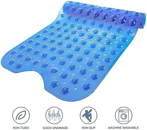 TEESHLY Bathtub Mats for Shower Tub, Extra Long Non-Slip 39 x 16 Inch Bath Mat with Drain Holes and Suction Cups, BathMat for Bathroom with Machine Washable (Clear Blue) - Image 5