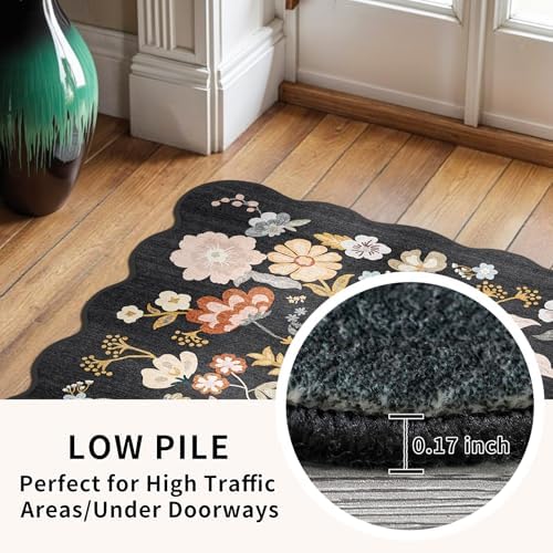 3x20 Hallway Runner Rug Washable: Boho Extra Long 20ft Scalloped Rug Black - Image 6