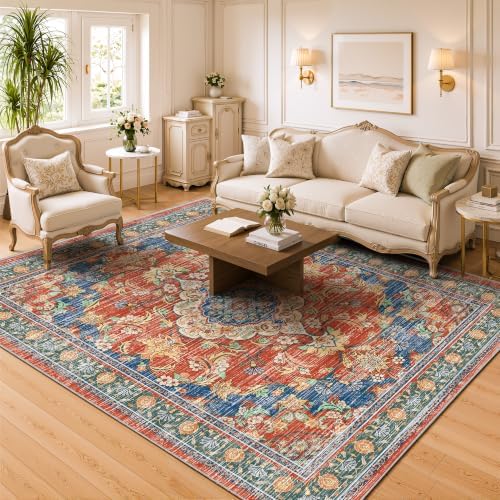 3x5 Boho Washable Area Rugs, Non Slip Indoor Foldable Carpets, Retro Red by tubeamin