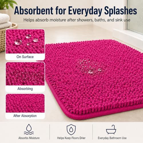 Hot Pink 2 Piece Bathroom Set Chenille Rugs Mat for Kitchen/Living Room - Image 5