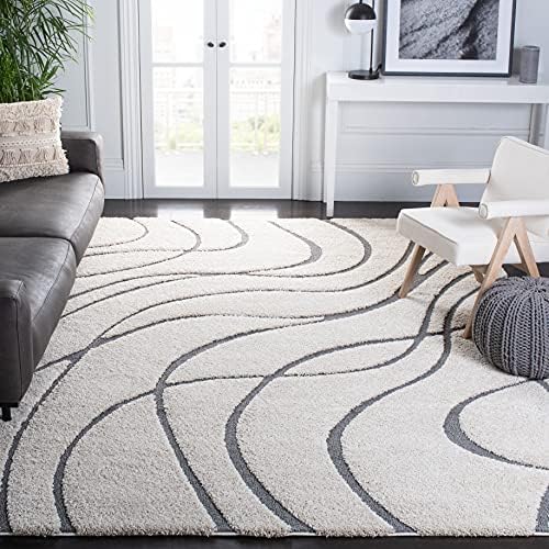 SAFAVIEH Florida Shag Square Rug 8', Soft Plush Cream & Grey SG471-1180 by Unknown