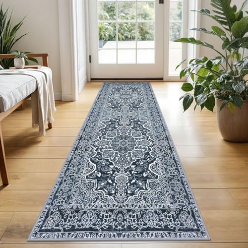 KUTA Vintage Washable Runner Rug 2x5 Runners Navy Blue 5ft Hallway Rug by KUTA
