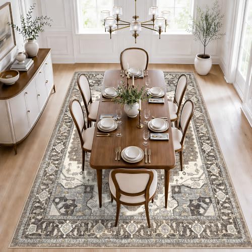 6x8 Area Rug for Living Room: Large Vintage Non-Slip Washable Rugs for Bedroom Dining Room Soft Low Pile Stain Resistant Indoor Accent Carpet Floor Mat for Nursery Playroom Home Office Dorm(Beige,6x8) - Image 4