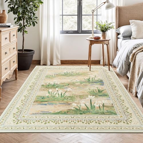 Lessymo Washable Area Rugs 6 x 9 for Living Room,Soft Non Slip Beige Sage - Image 3