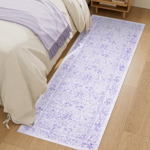 DUKINO 2x6 Runner Rug, Washable Vintage Floral Kitchen Rug, Purple by DUKINO