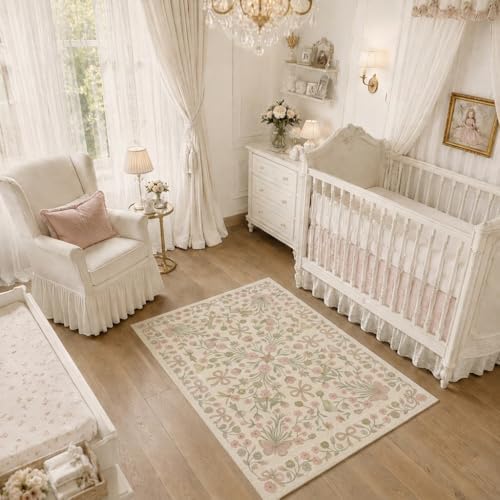 3x5 Pink and Green Floral Butterfly Bow Area Rug for Living Room - Image 3