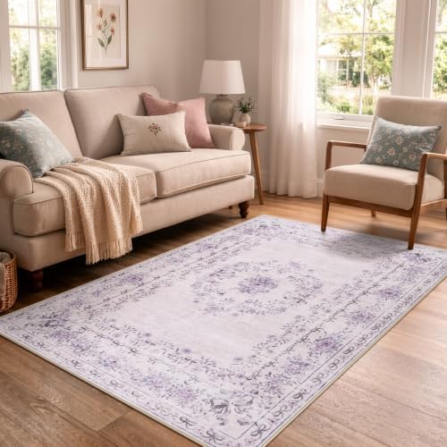 Wonnitar Purple Floral Bow 4x6 Area Rug, Washable Rug for Bedroom by Wonnitar