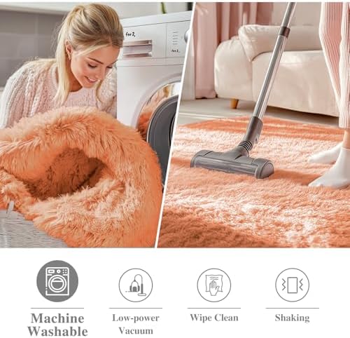 OLANLY Muted Orange Round Rugs for Bedroom - Machine Washable, 9 ft Circle Area Rugs for Living Room, Soft and Fluffy Shaggy Carpet for Teen Girl and Boys, Nursery Rooms, Dorms, Home Decor Aesthetic - Image 3