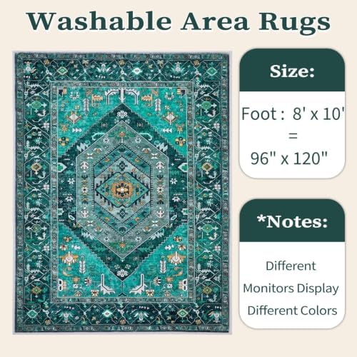 SERISSA 8x10 Washable Non Slip Boho Area Rug for Living Room，Teal - Image 6