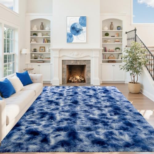 6x9 ft Fuzzy Rug for Living Room Soft Fluffy Blue White Bedroom Area Rugs Non-Slip Shaggy Carpet for Nursery Kids PlayRoom Dorm Office Indoor Modern Plush Carpets by Lo%CC%80utiRootHome