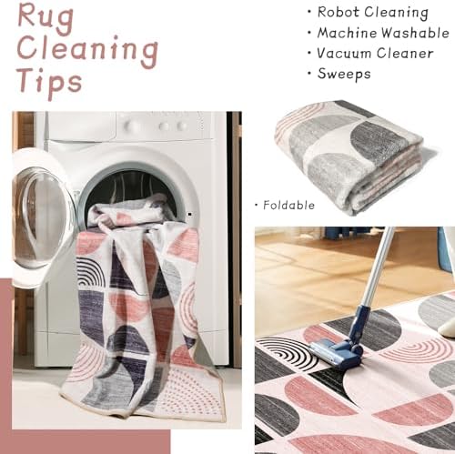 MUJOO Pink Washable Rugs 9x12,Boho Area Rugs Non Slip Modern Abstract - Image 4