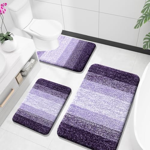 OLANLY Microfiber Bathroom Rugs Sets 3 Piece, Absorbent Bath Mats, Violet by OLANLY