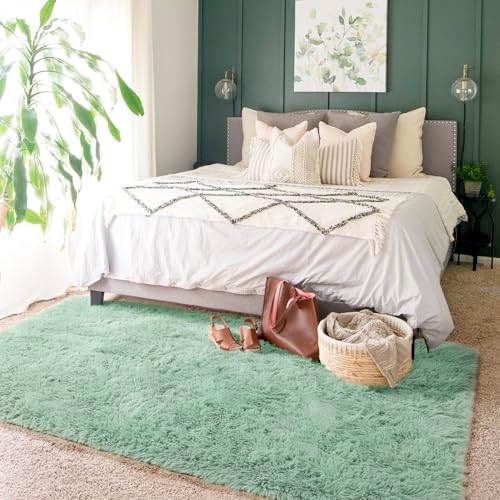 Amdrebio Sage Green Large Fluffy Rug 6x9 for Living Room Bedroom Nursery - Image 3