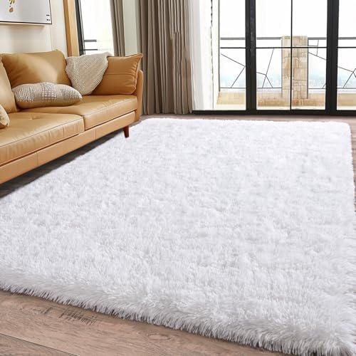 5x7 White Fluffy Rug for Bedroom Living Room Washable Non-Slip by WISHTREE