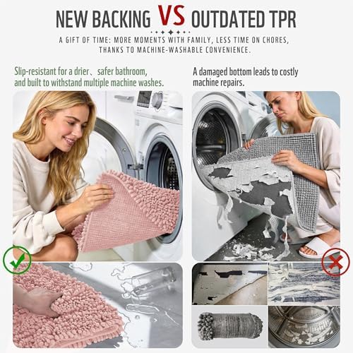 Yimobra Large Bathroom Rugs Non Slip Washable 36x24 Inch - Ultra Soft Absorbent Chenille Bath Mat, Quick Dry Shaggy Floor Carpet for Tub Shower, Light Pink Home Decor Accessories - Image 3