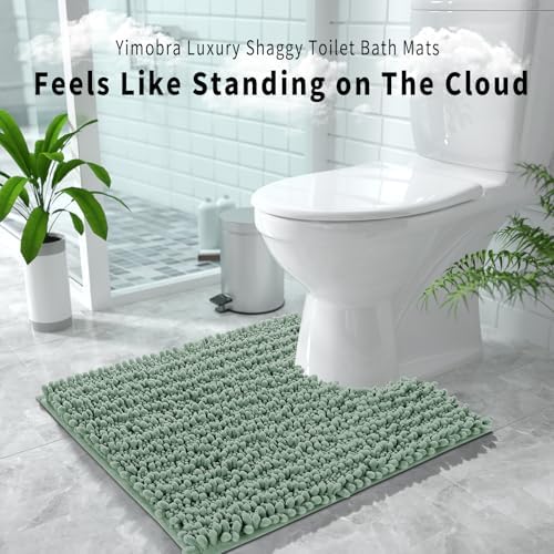 Yimobra Toilet Rug U Shaped Washable 24x24 Inch - Ultra Soft Absorbent Chenille Bath Rugs for Toilet, Quick Dry & Machine Washable, Non Slip Contour Bathroom Mat, Green - Image 6