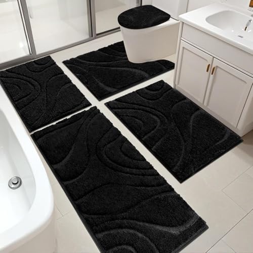HEBE Bathroom Rugs Sets 5 Piece, Non Slip Washable Absorbent Bath Mat Set by HEBE
