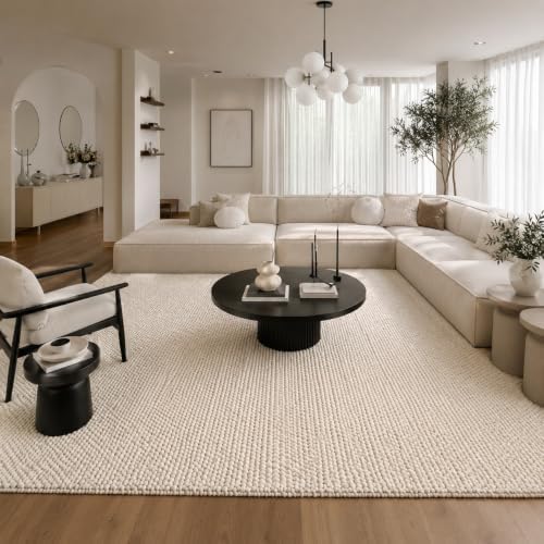100% Wool Hand Woven Knit Popcorn Rug (9'x12' - Ivory). by ScandilivinHomes