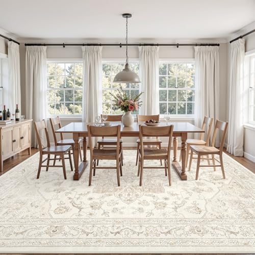 10x14 Area Rugs Living Room: Bedroom Washable Carpet Beige White - Image 3