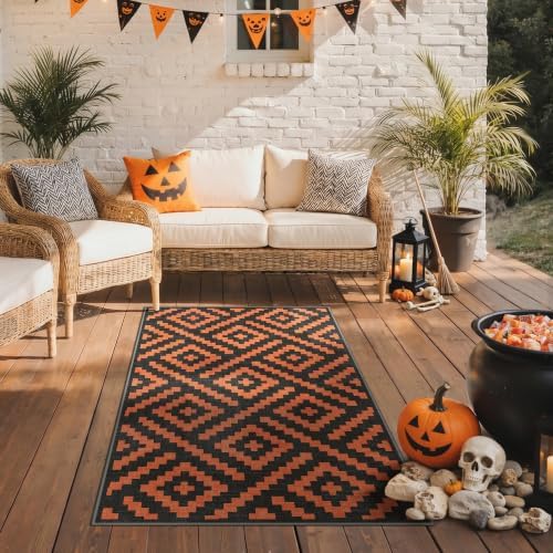 GENIMO Fall Decor Outdoor Rug 3'x5' for Porch, Plastic Door Mat Orange Noir by GENIMO