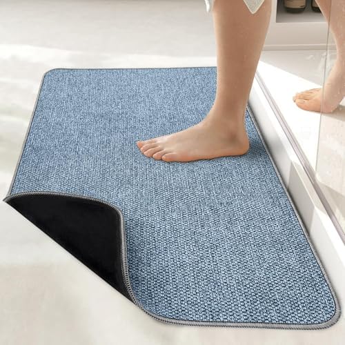 Bath Mat,Ultra Thin Bathroom Rugs,Rubber Bath Mats for Bathroom,No Slip Bath Rugs,Quick Dry,Machine Washable,Low Pile,Absorbent,Shower Outside,Sink,Home Decor Accessories.Blue,1'5"x2'3"(17x27inch) by BosapDirect