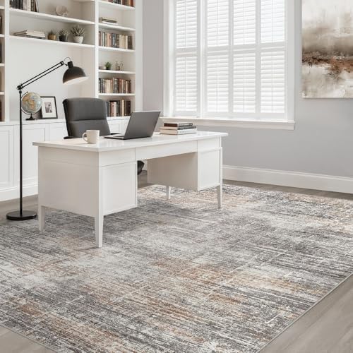 LOONGRUG 10x14 Area Rugs Washable Neutral Modern Living Room Rug Gray Rust - Image 7