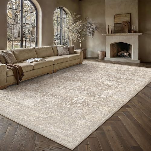 HUGEAR Area Rugs 10x12 Beige Vintage Rug for Living Room by HUGEAR
