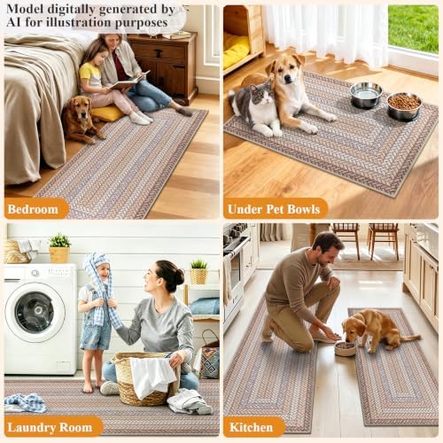 HEBE Faux Jute Kitchen Rugs Set of 3, Washable Kitchen Mats for Floor - Image 6