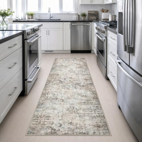3x10 Washable Runner Rug：Modern Abstract Kitchen Soft Carpet Brown - Image 5