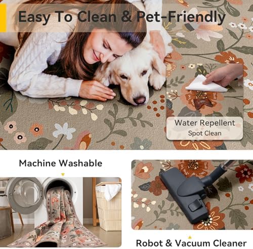 RELEANY Floral Washable 6x9 Area Rugs Brown/Brick - Image 5