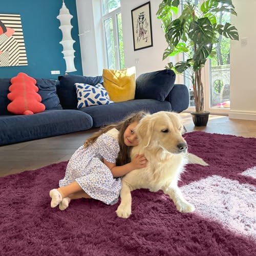 OLANLY 2x3 Machine Washable Small Bedside Rug, Soft Fluffy Shaggy Entryway Throw Rugs for Bedroom, Living Room, Indoor Floor Carpet for Kids Girls Boys, Nursery Rooms, Home Decor Aesthetic, Burgundy - Image 5