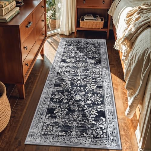 Yamaziot 2x6 Washable Hallway Runner Rug Non Slip Floral Carpet, Black by Yamaziot