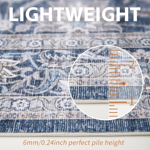 4x6 Grey Blue Washable Area Rug for Living Room, Vintage Print - Image 6
