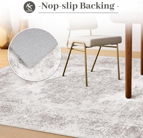 XLUEZ Area Rug 10x14 Living Room Rug, Machine Washable Vintage Distressed Medallion Rug Non-Slip Soft Low Pile Large Indoor Rugs for Bedroom Kitchen Dining Room Office(Grey,10'x14') - Image 6