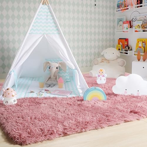 Amdrebio Blush Pink Shaggy Small Area Rug 3x5 for Girls Bedroom Kids Room - Image 6